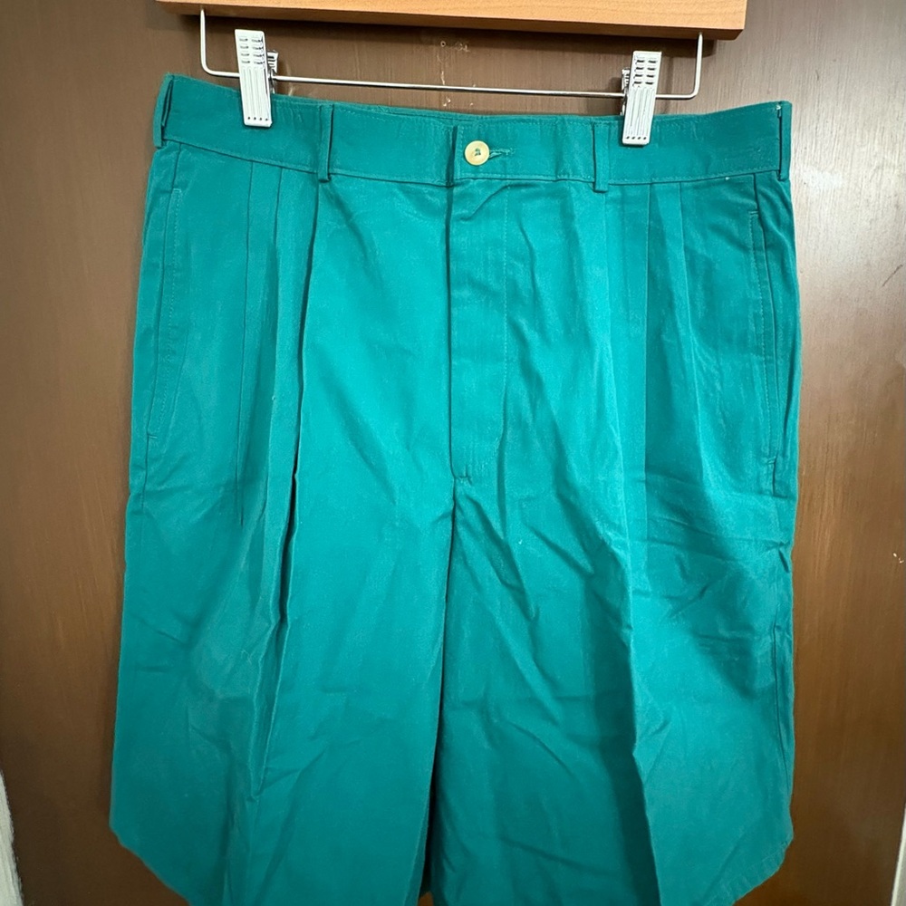 Green Flat Front Shorts with Lightweight Fabric